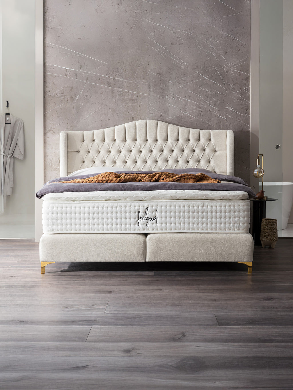 Teddy-Bouclé Boxspringbett Altweiß MAISON