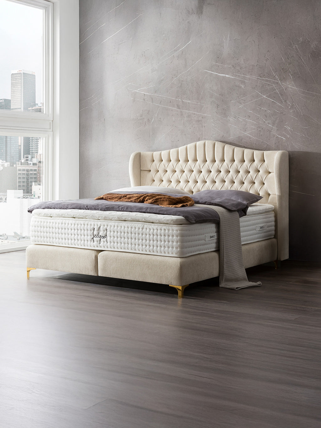 Teddy-Bouclé Boxspringbett Creme MAISON