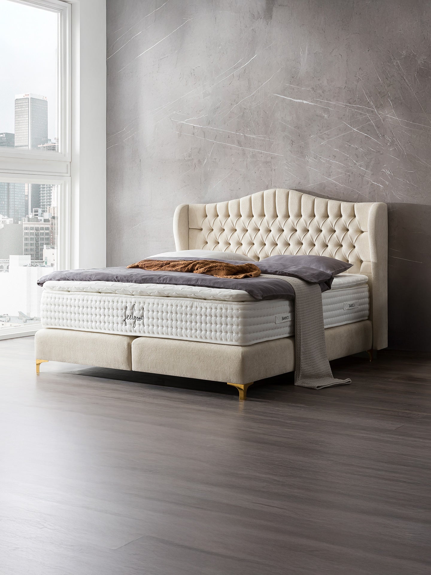 Teddy-Bouclé Boxspringbett Creme MAISON