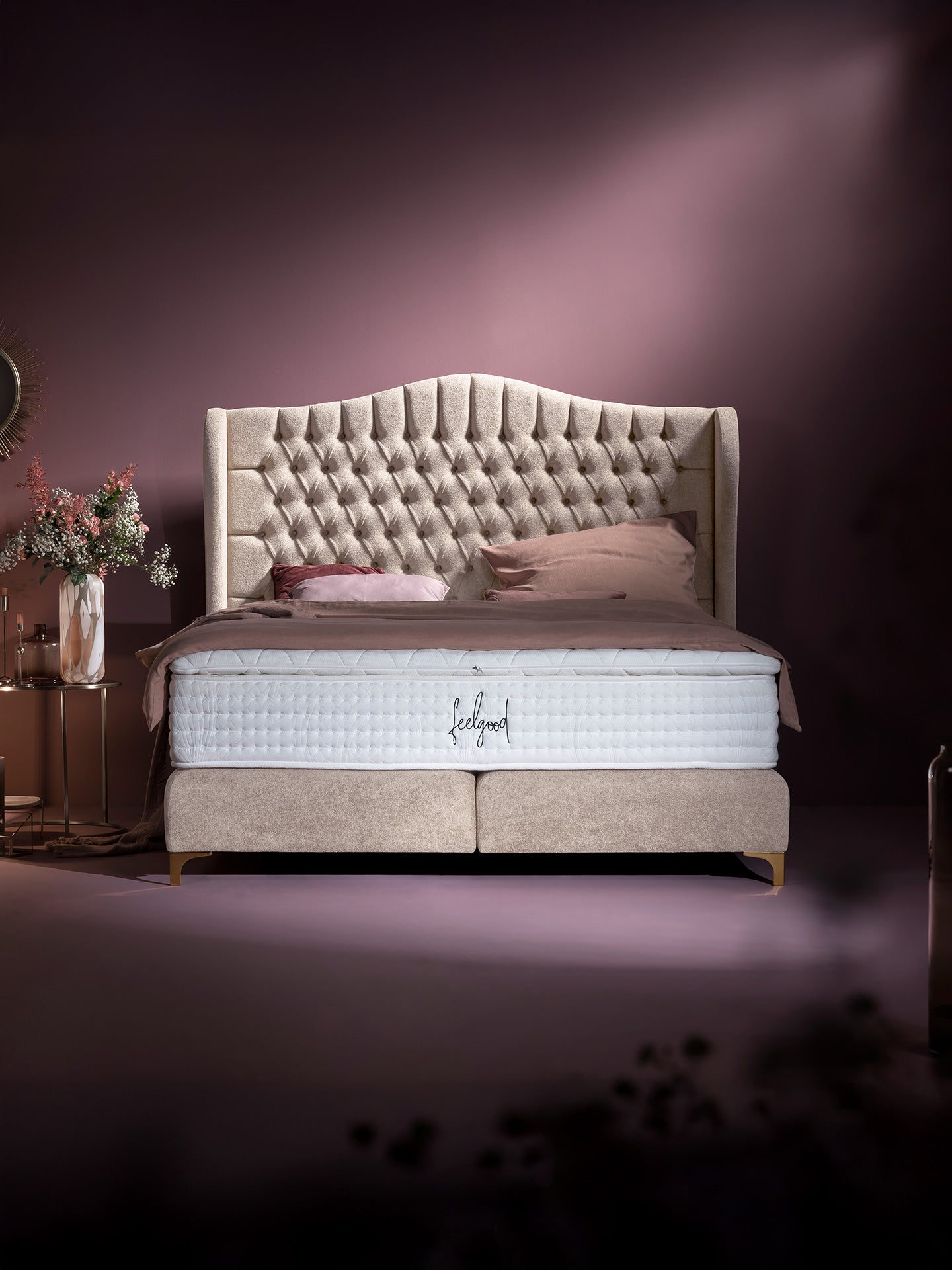 Teddy-Bouclé Boxspringbett Creme MAISON Special Edition