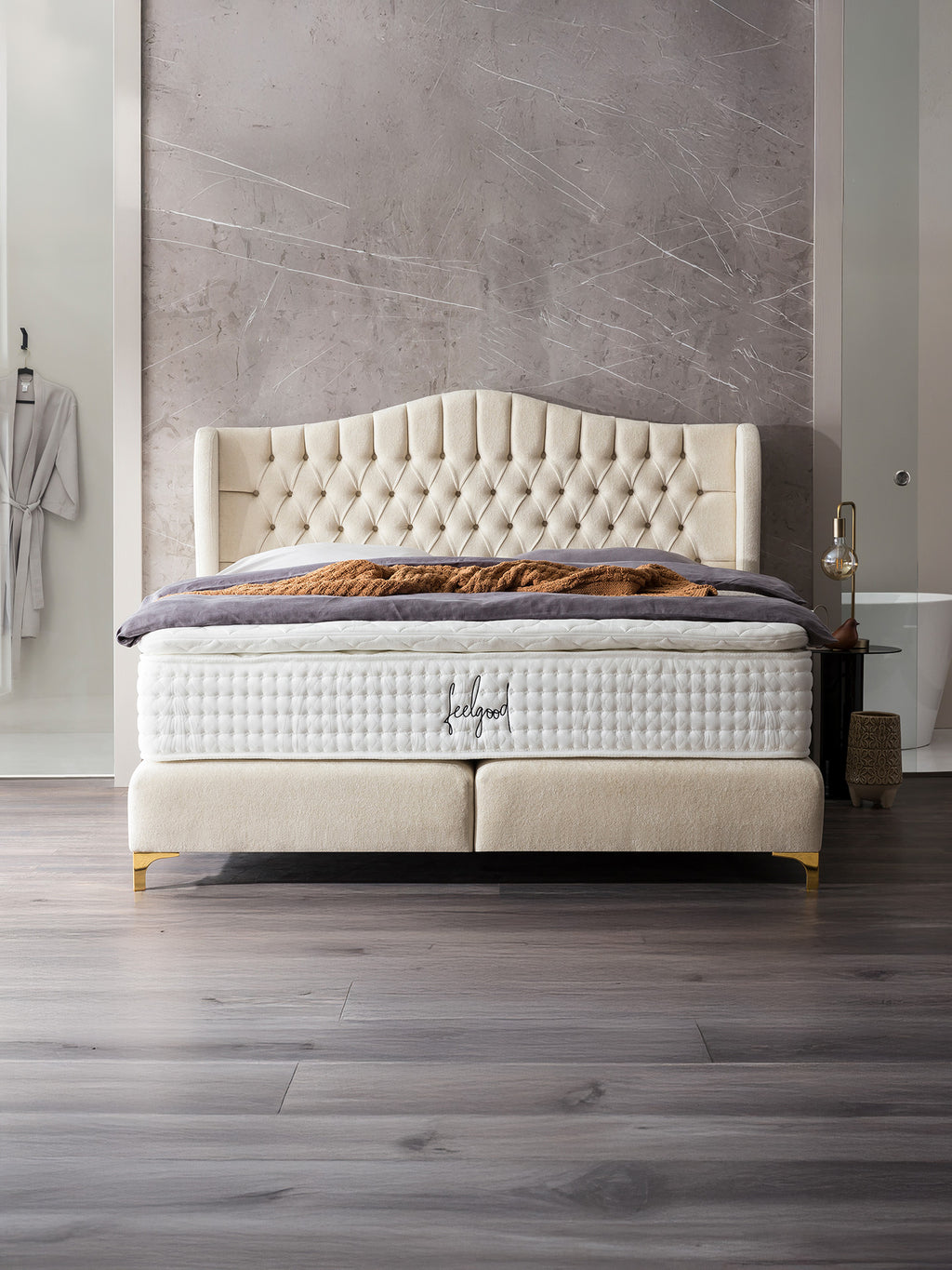 Teddy-Bouclé Boxspringbett Creme MAISON