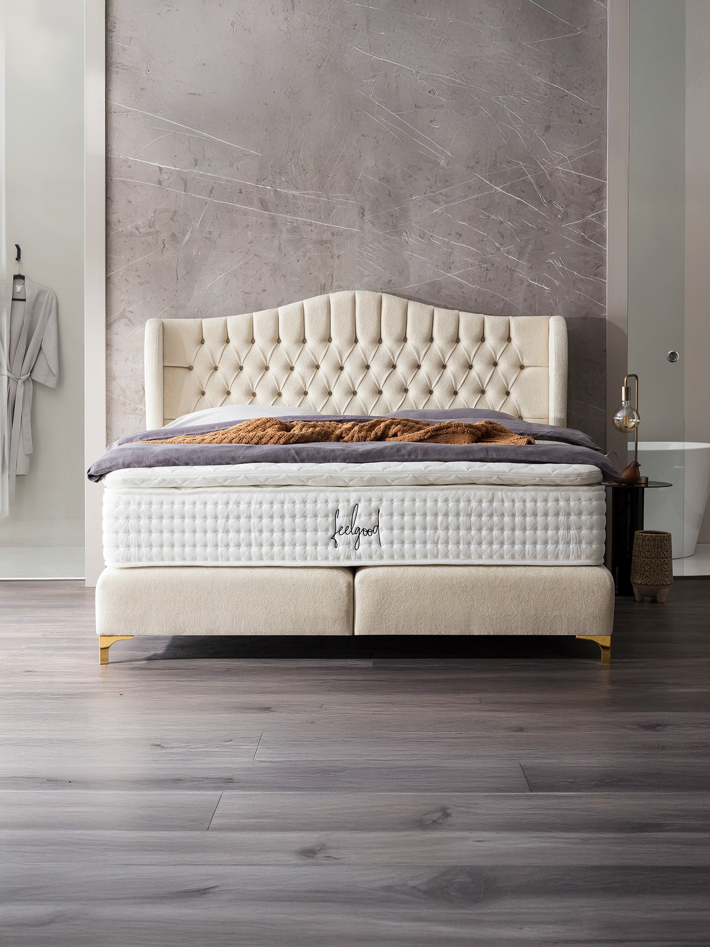 Teddy-Bouclé Boxspringbett Creme MAISON