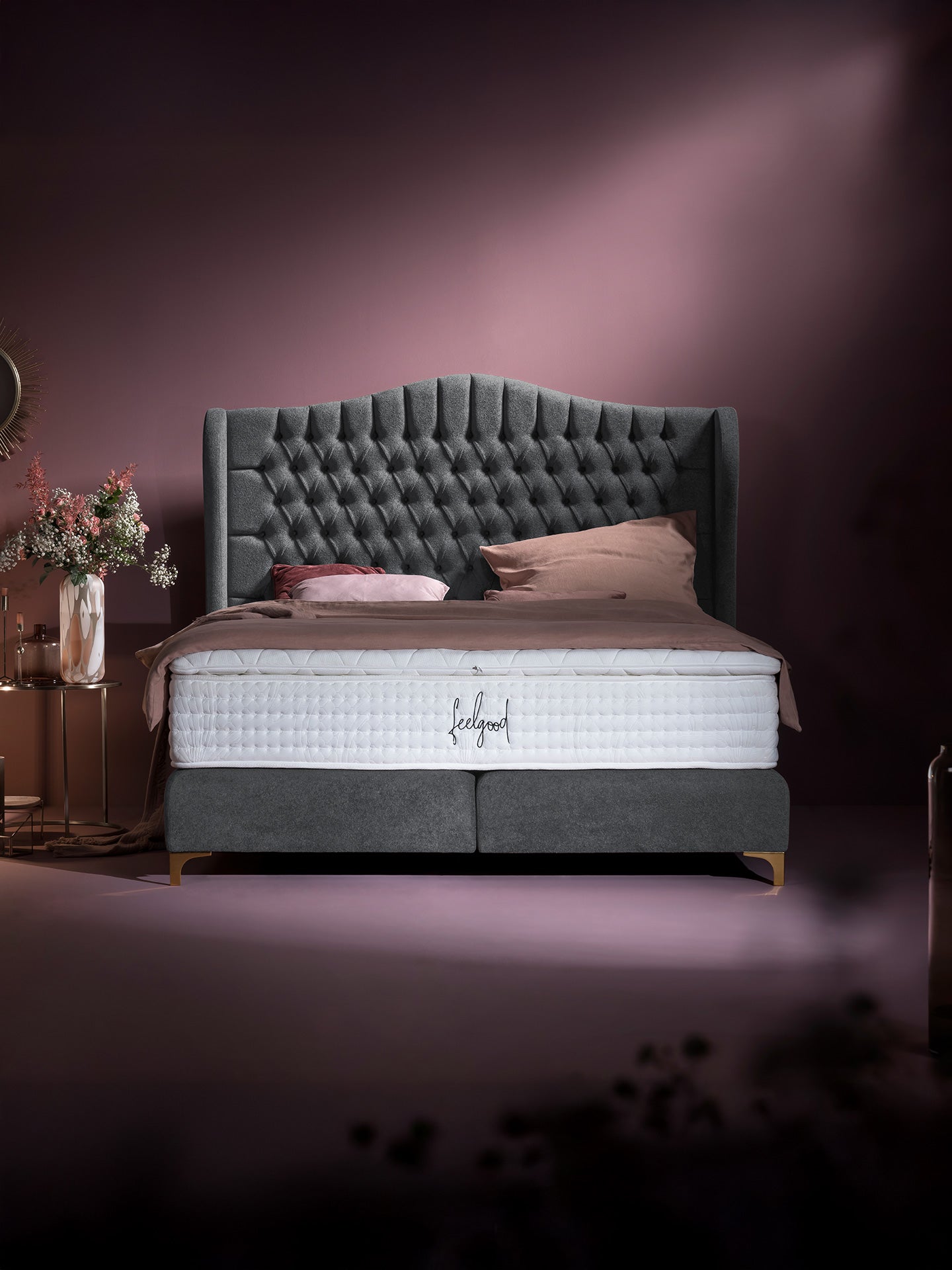 Teddy-Bouclé Boxspringbett Dunkelgrau MAISON Special Edition