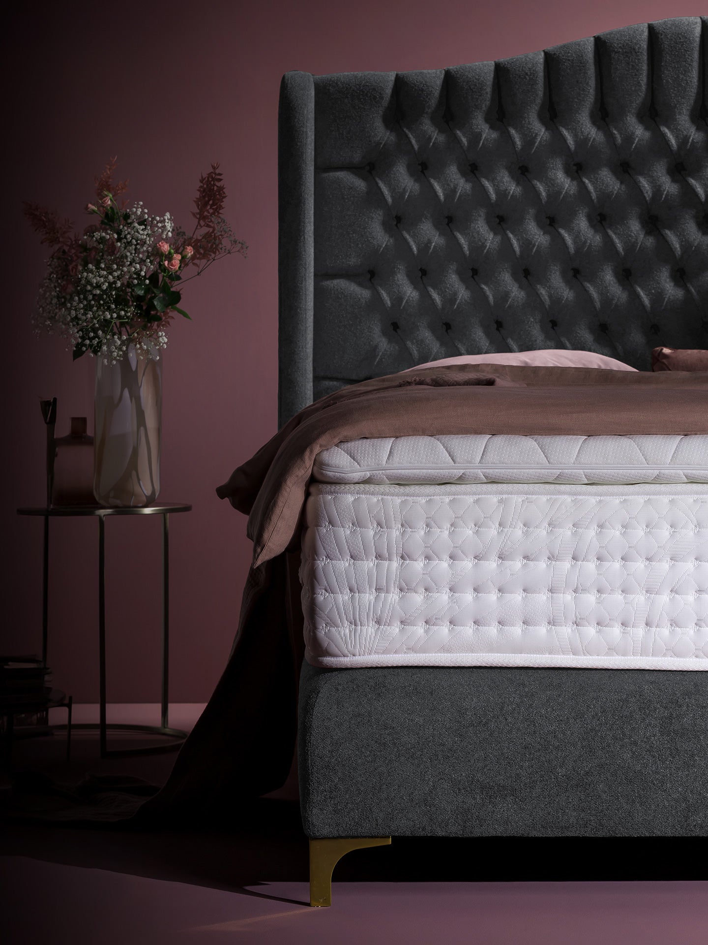 Teddy-Bouclé Boxspringbett Dunkelgrau MAISON Special Edition