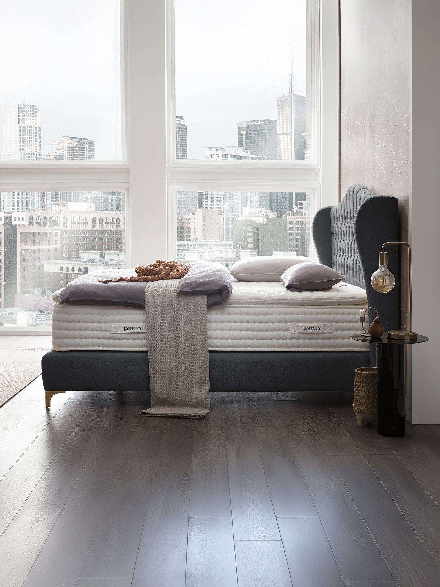 Teddy-Bouclé Boxspringbett Dunkelgrau MAISON