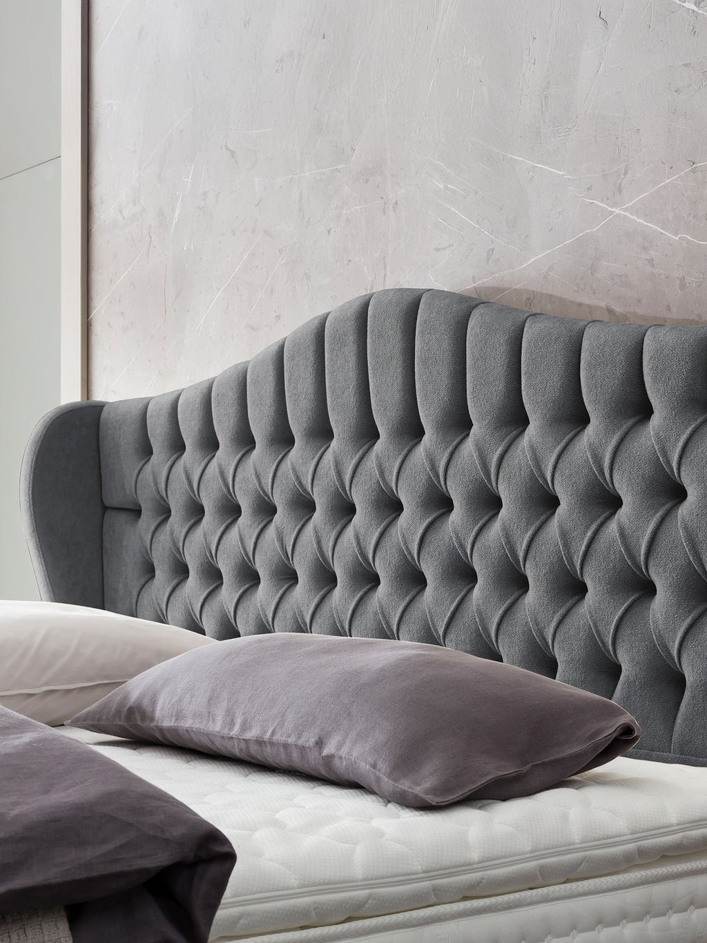 Teddy-Bouclé Boxspringbett Dunkelgrau MAISON