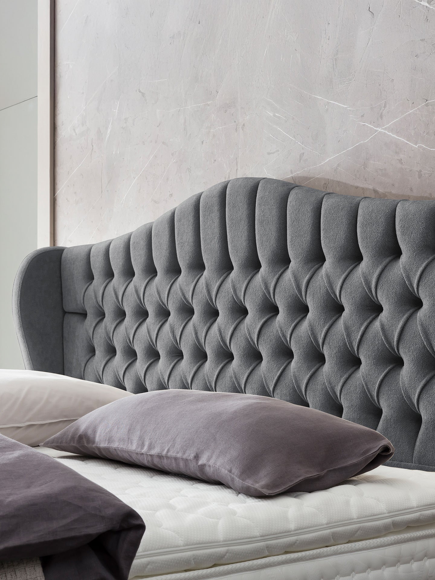 Teddy-Bouclé Boxspringbett Dunkelgrau MAISON