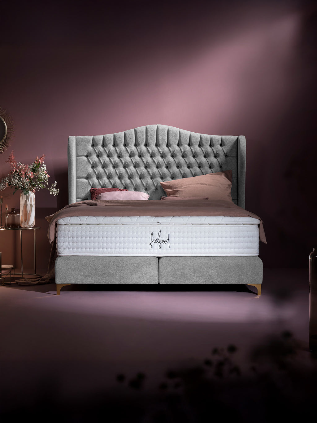 Teddy-Bouclé Boxspringbett Grau MAISON Special Edition