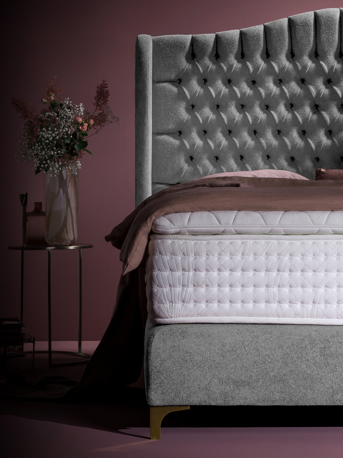 Teddy-Bouclé Boxspringbett Grau MAISON Special Edition