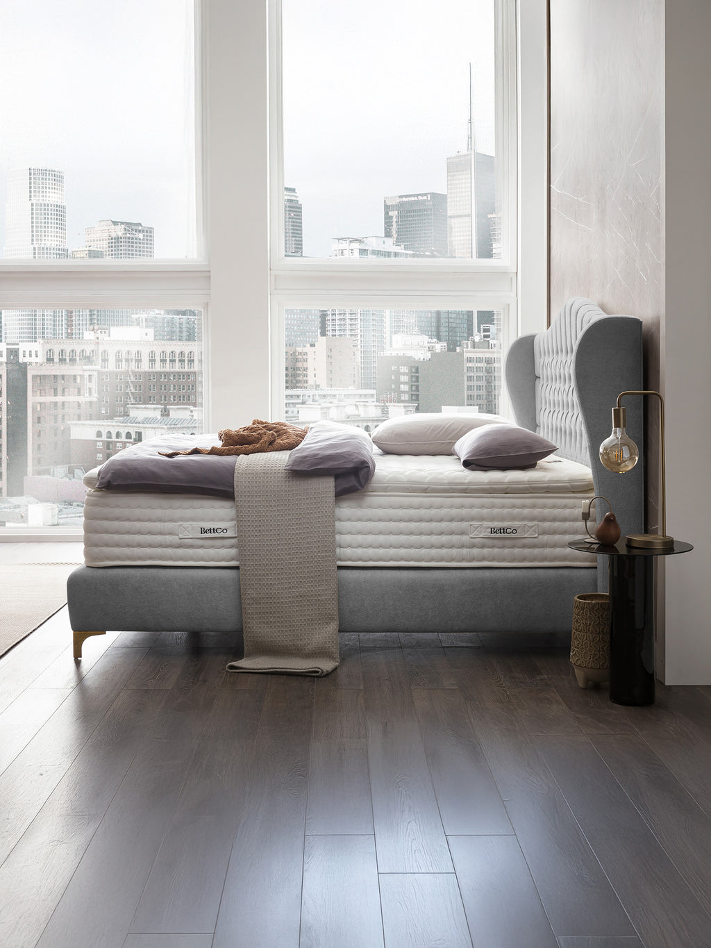 Teddy-Bouclé Boxspringbett Grau MAISON