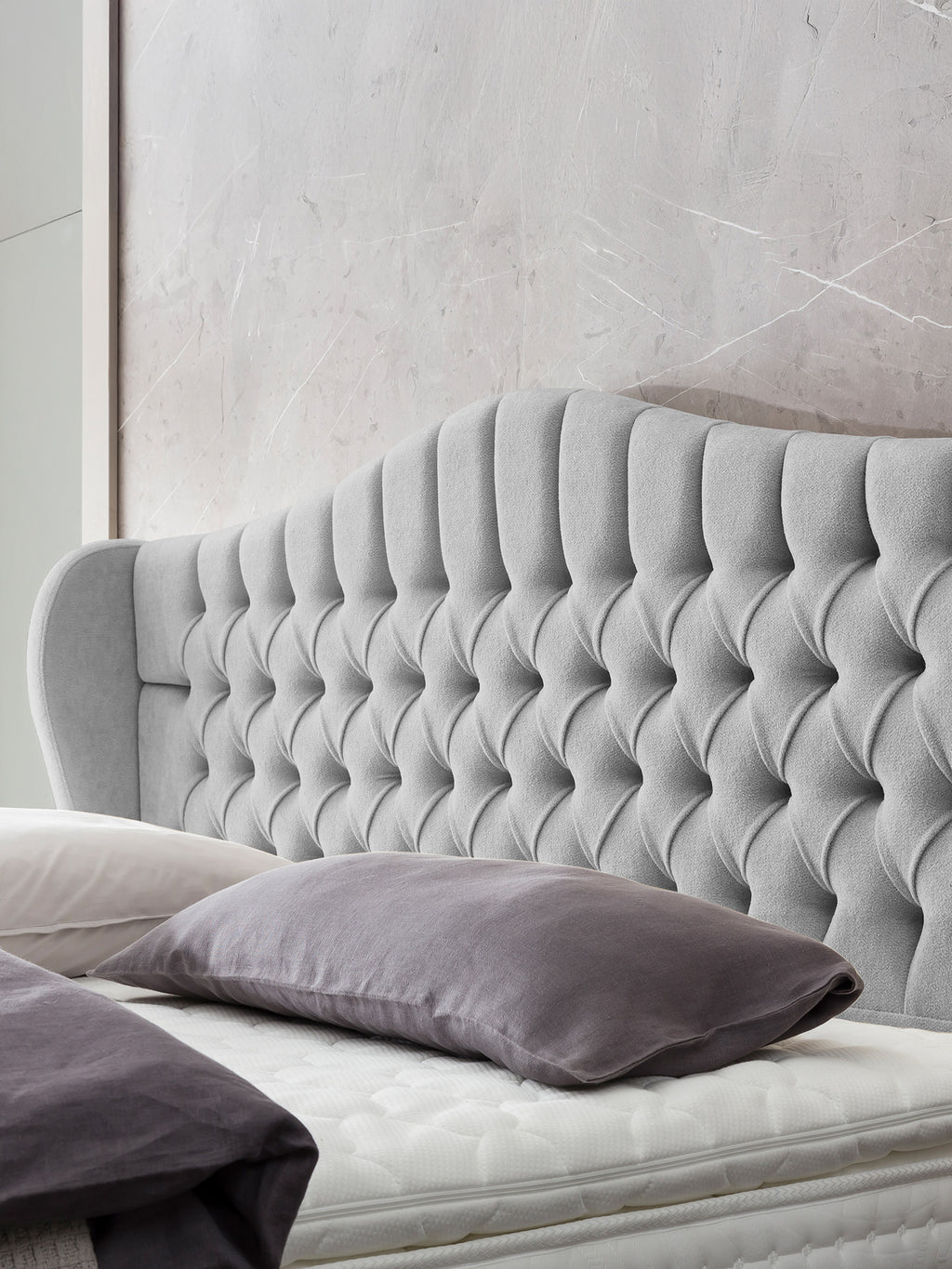 Teddy-Bouclé Boxspringbett Grau MAISON