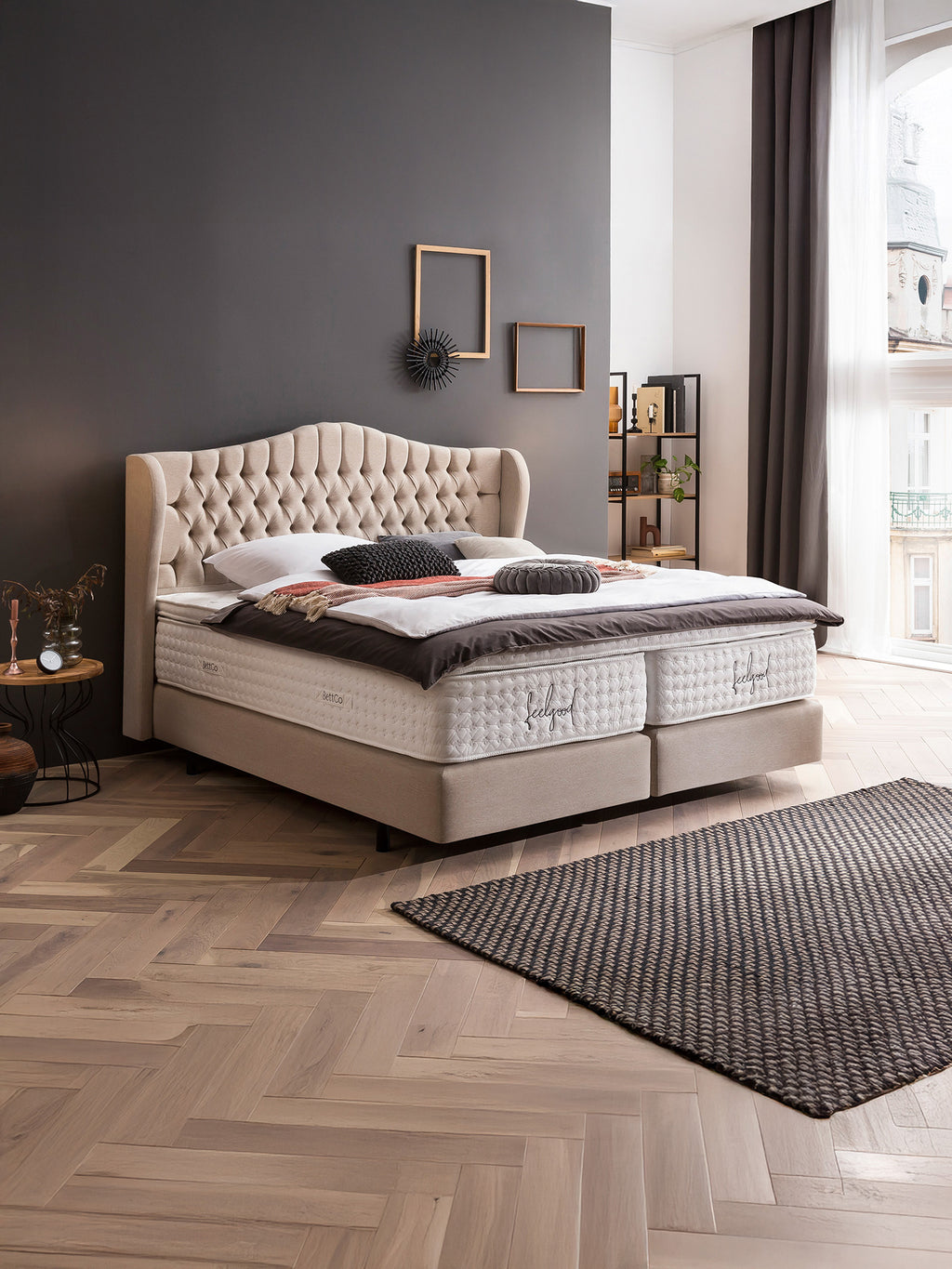 Webstoff Boxspringbett Beige MAISON