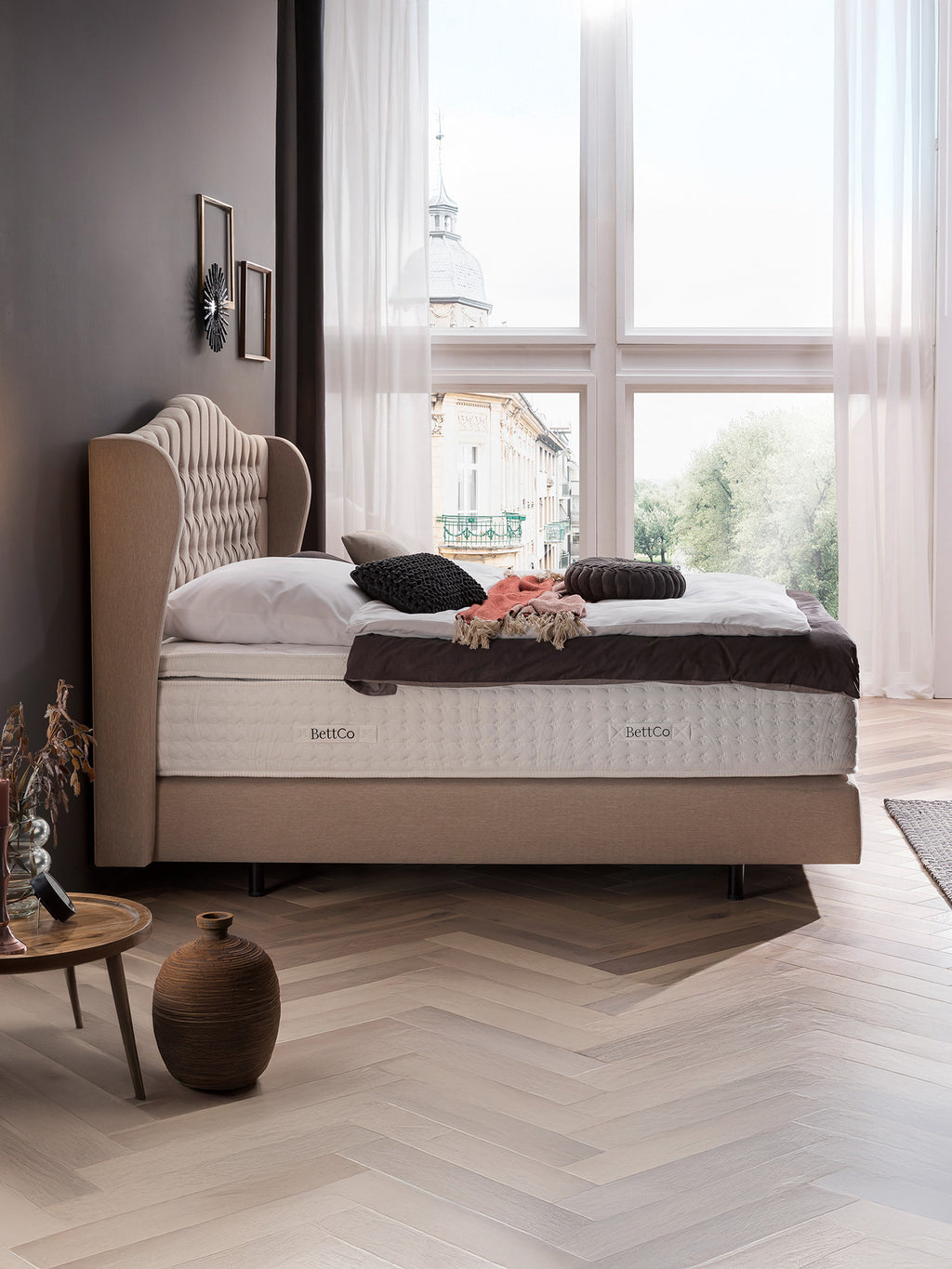 Webstoff Boxspringbett Beige MAISON