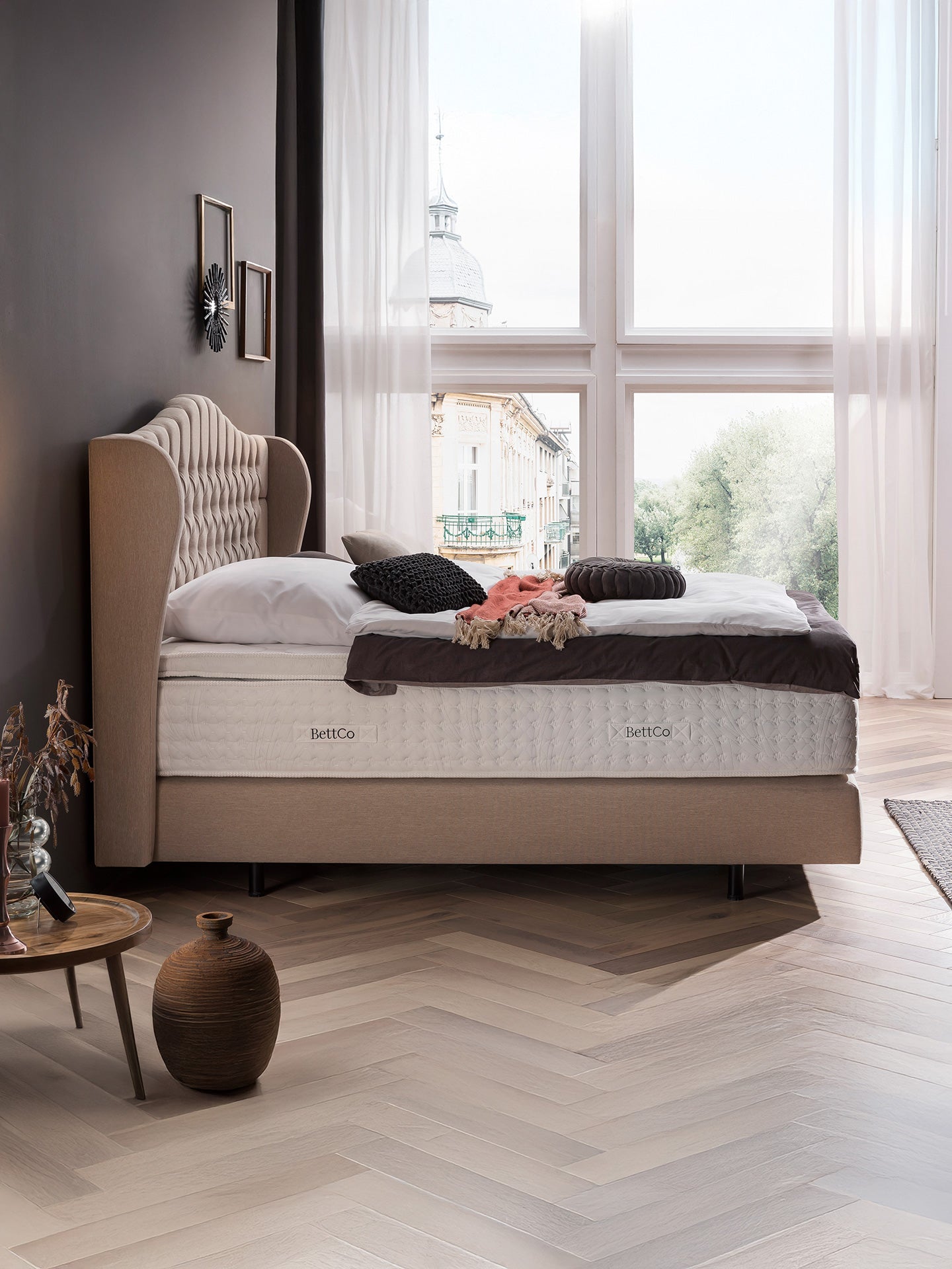 Webstoff Boxspringbett Beige MAISON