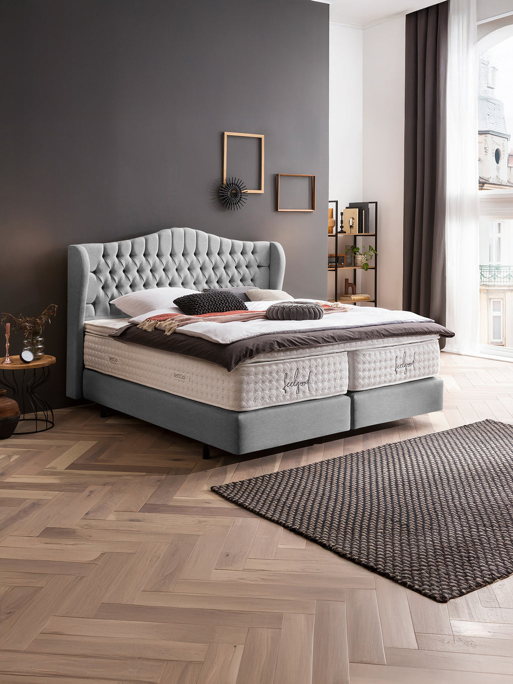 Webstoff Boxspringbett Hellgrau MAISON