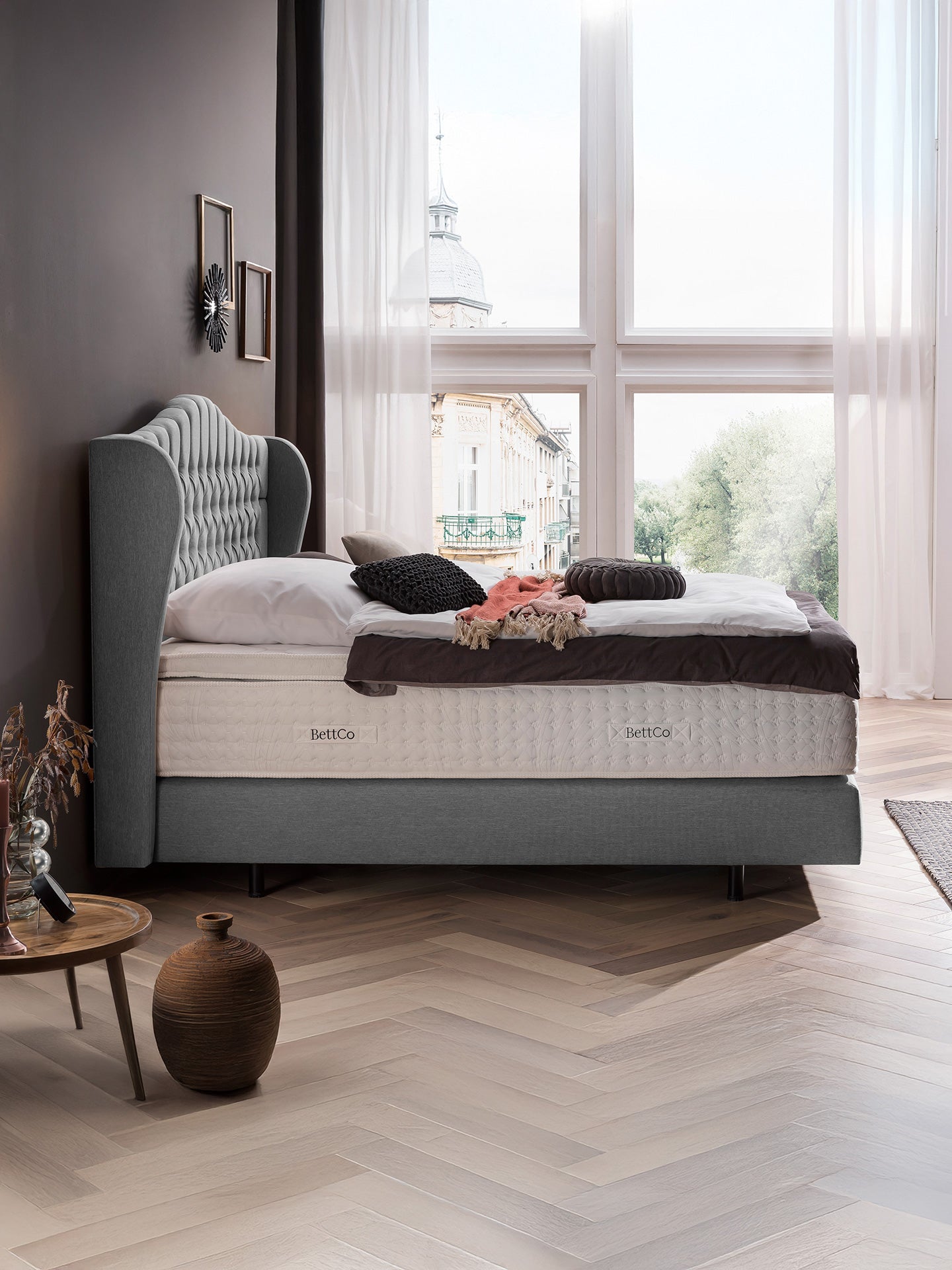 Webstoff Boxspringbett Hellgrau MAISON