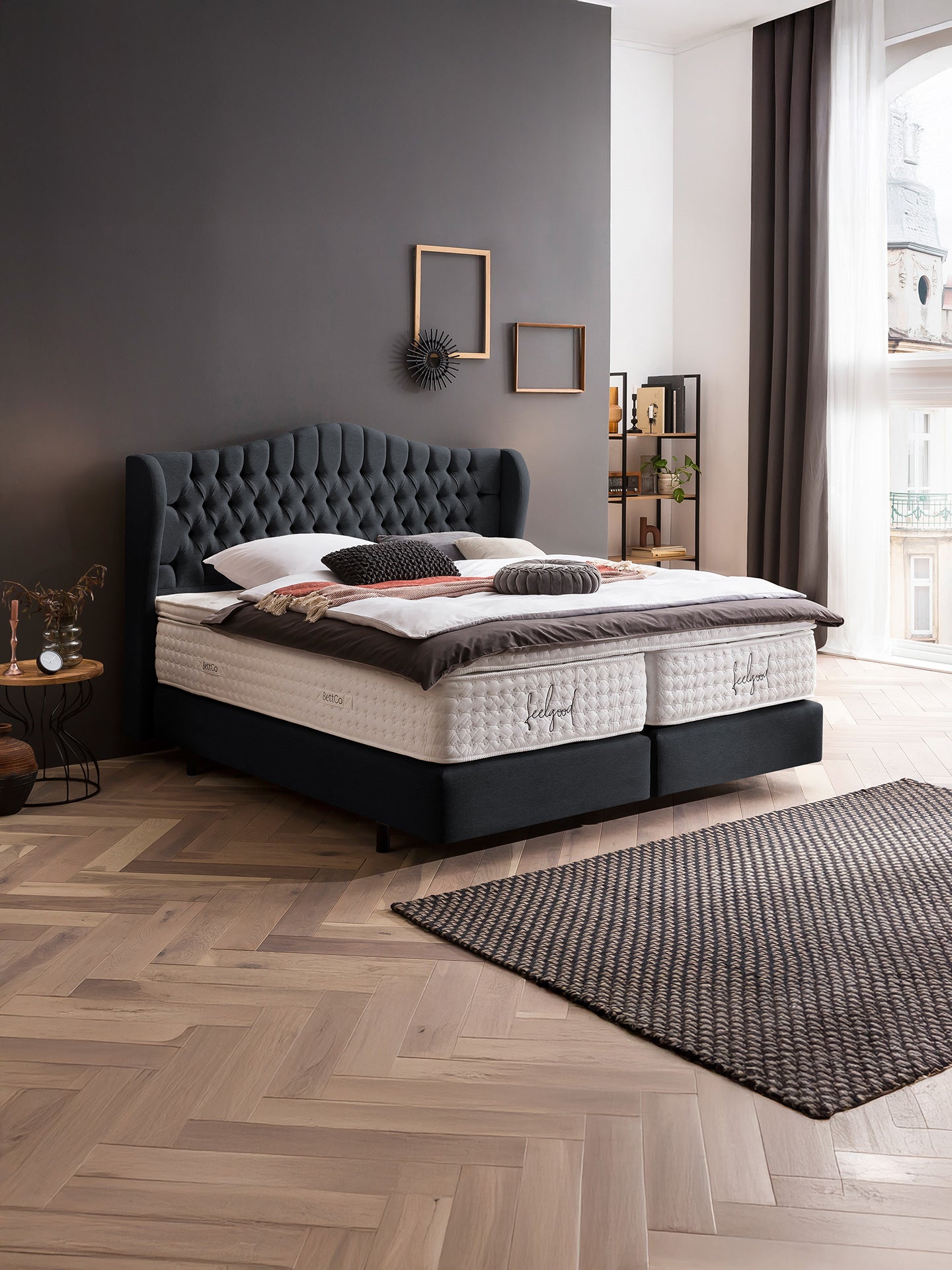 Webstoff Boxspringbett Schwarz MAISON