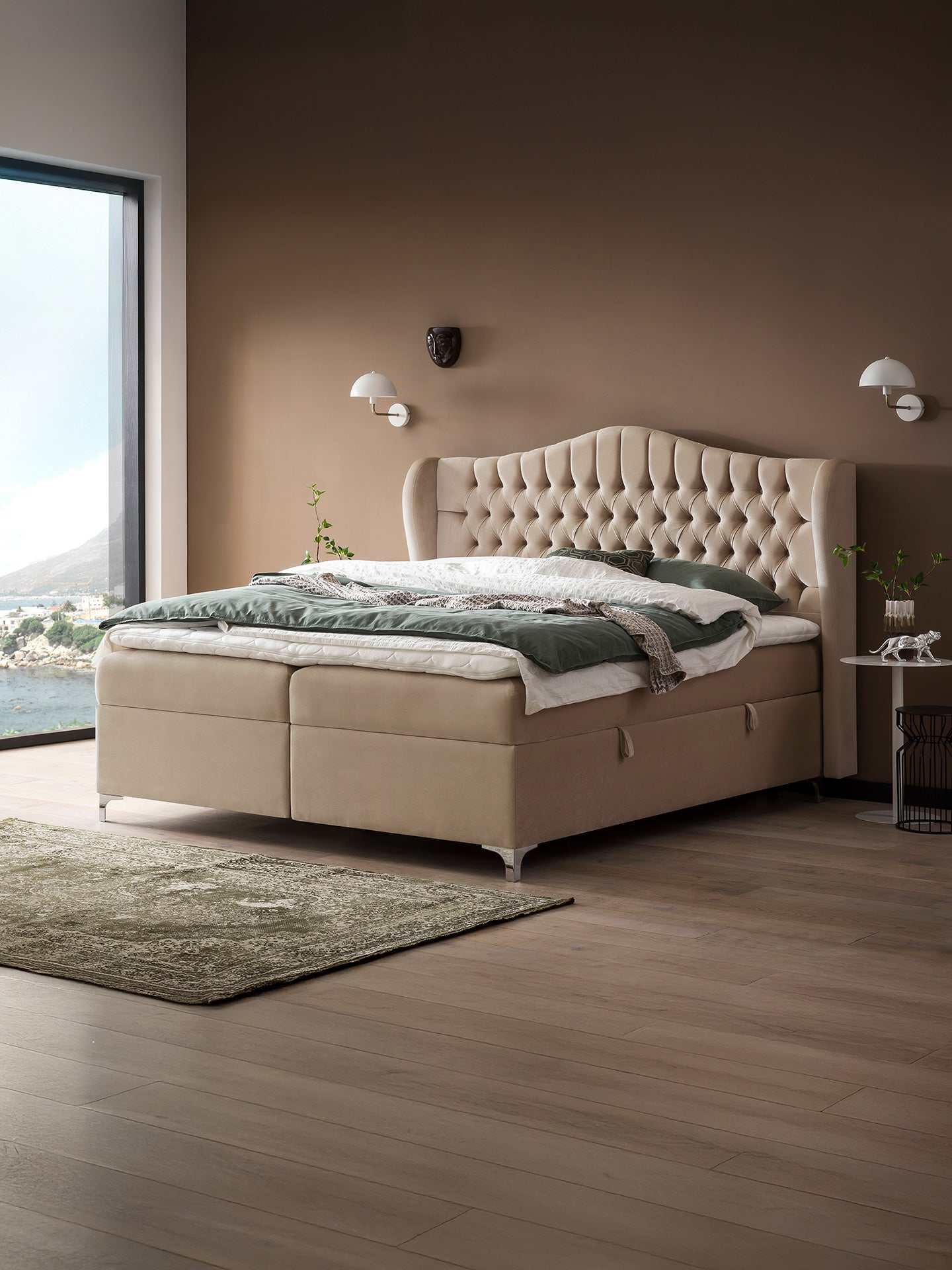 Samt Boxspringbett mit Stauraum Beige MAISON