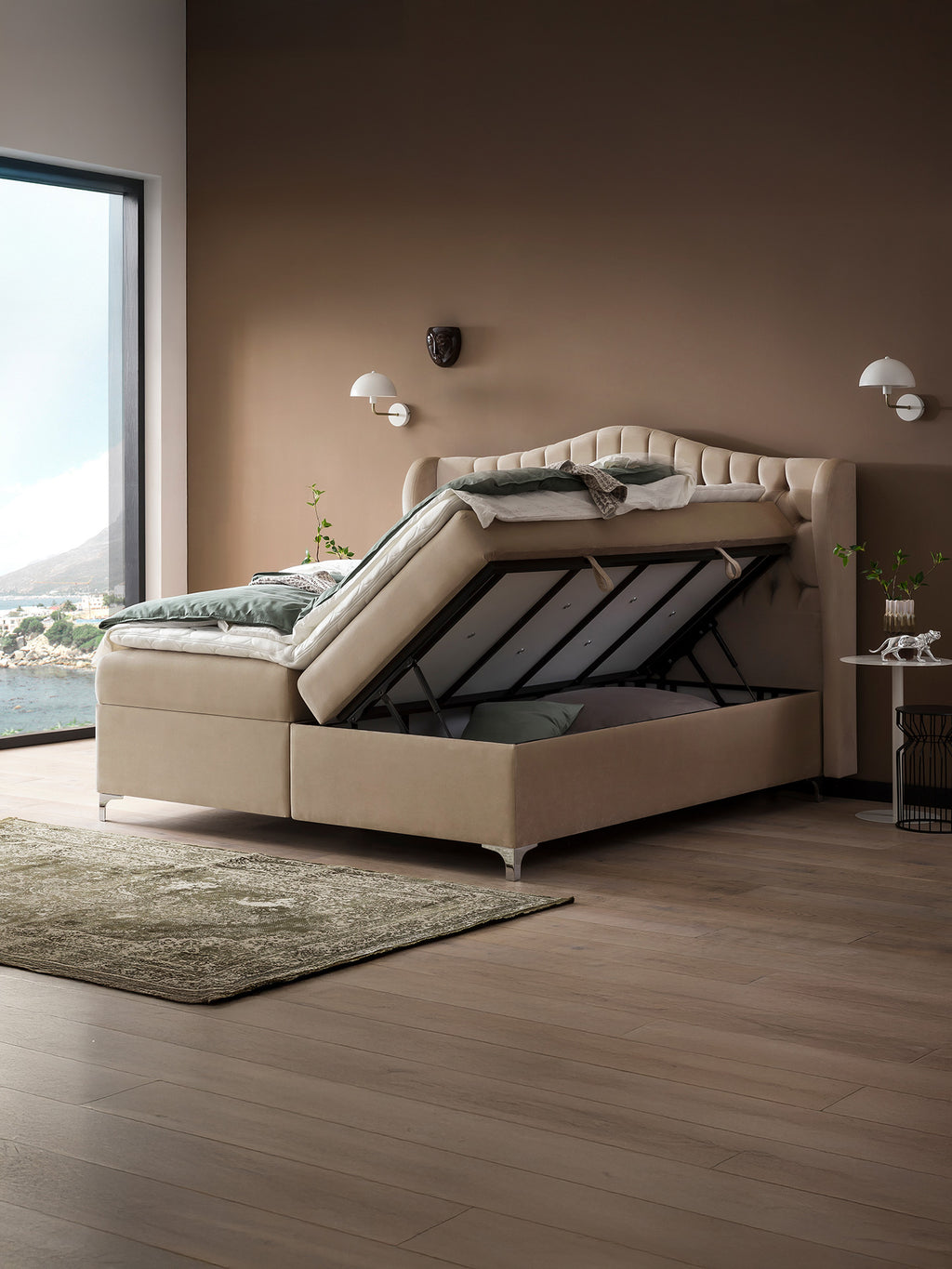 Samt Boxspringbett mit Stauraum Beige MAISON