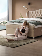 Samt Boxspringbett mit Stauraum Beige MAISON