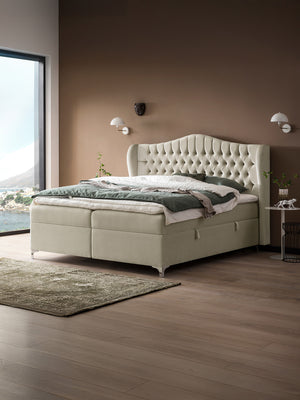 Samt Boxspringbett mit Stauraum Creme MAISON
