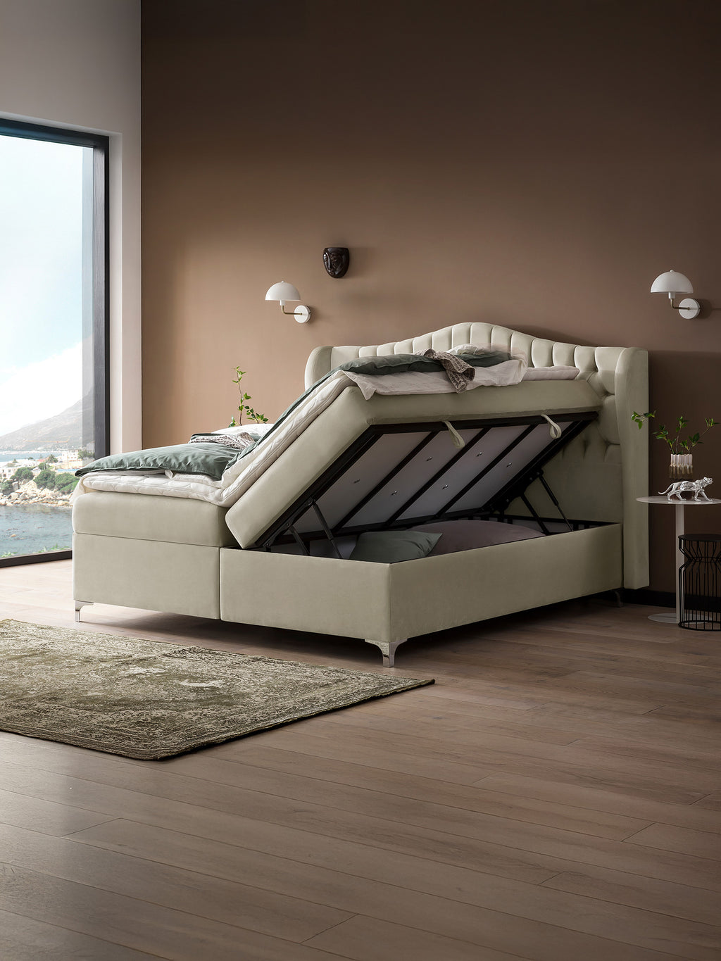 Samt Boxspringbett mit Stauraum Creme MAISON