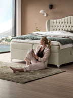 Samt Boxspringbett mit Stauraum Creme MAISON