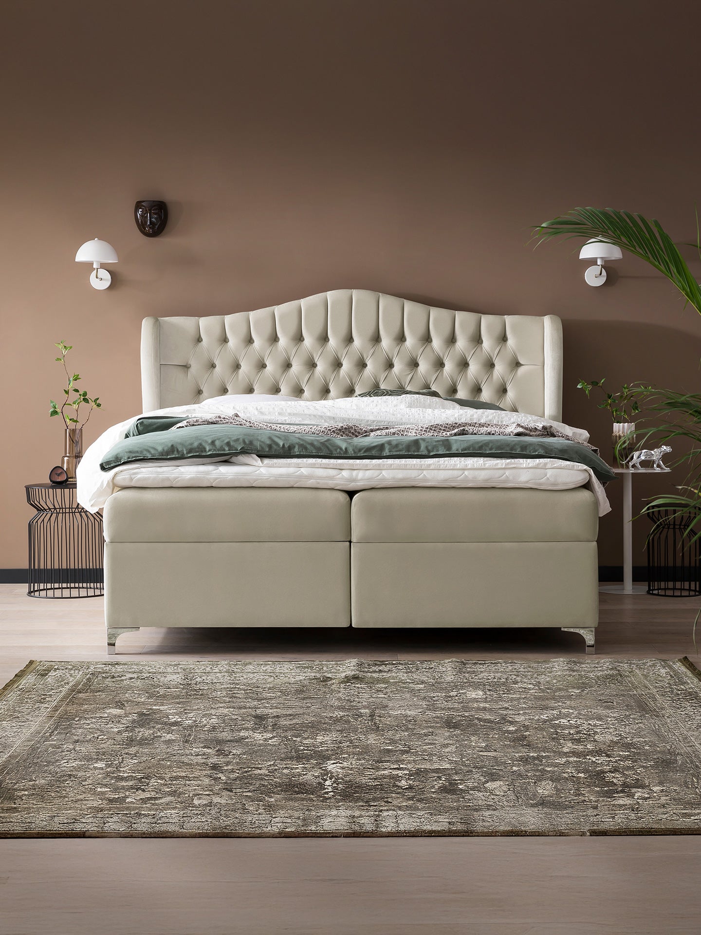 Samt Boxspringbett mit Stauraum Creme MAISON