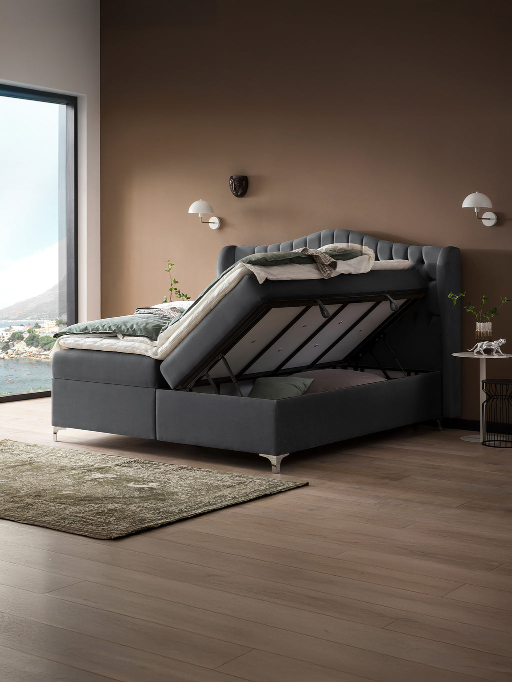 Samt Boxspringbett mit Stauraum Dunkelgrau MAISON