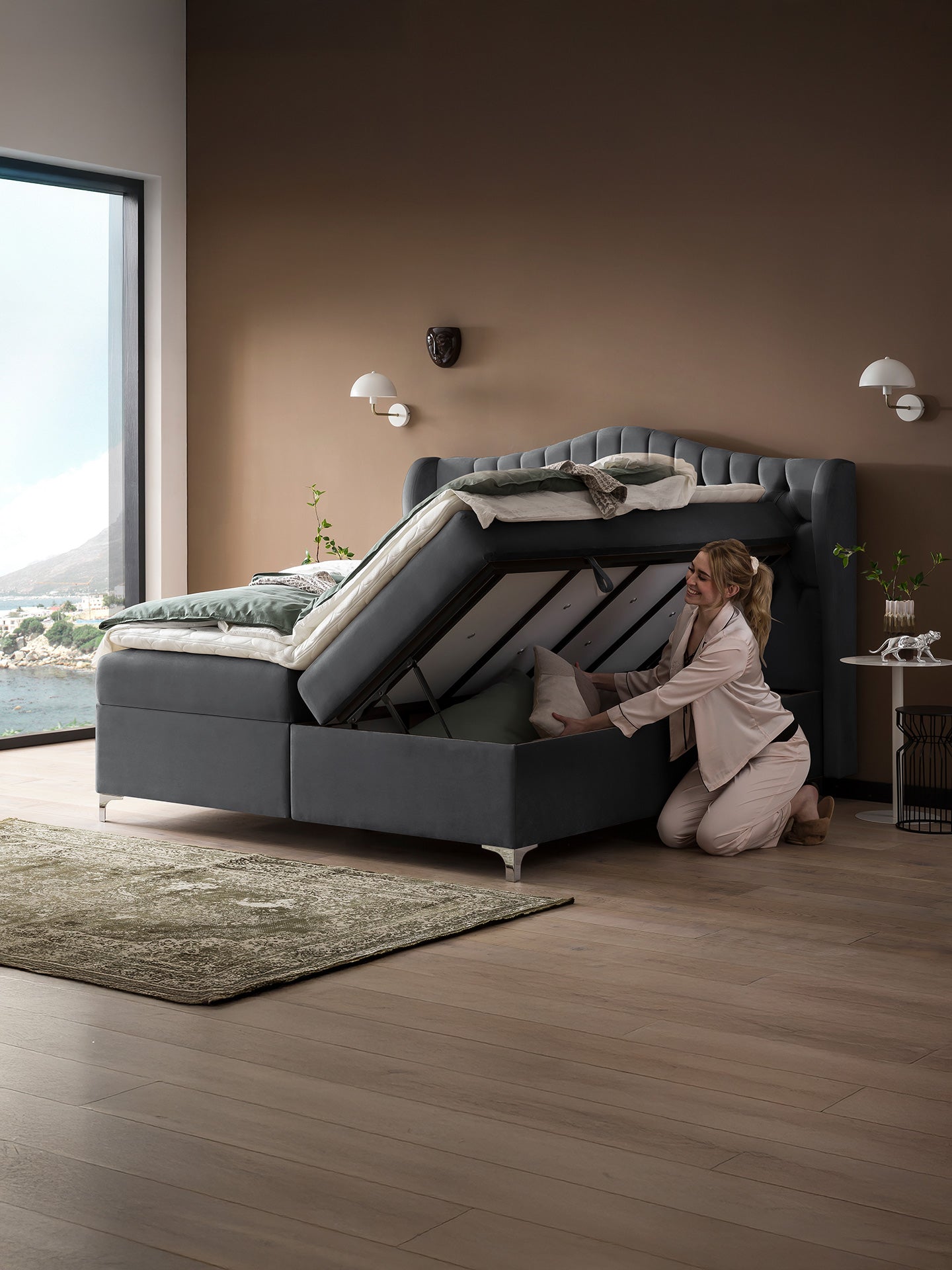Samt Boxspringbett mit Stauraum Dunkelgrau MAISON