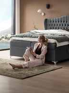 Samt Boxspringbett mit Stauraum Dunkelgrau MAISON