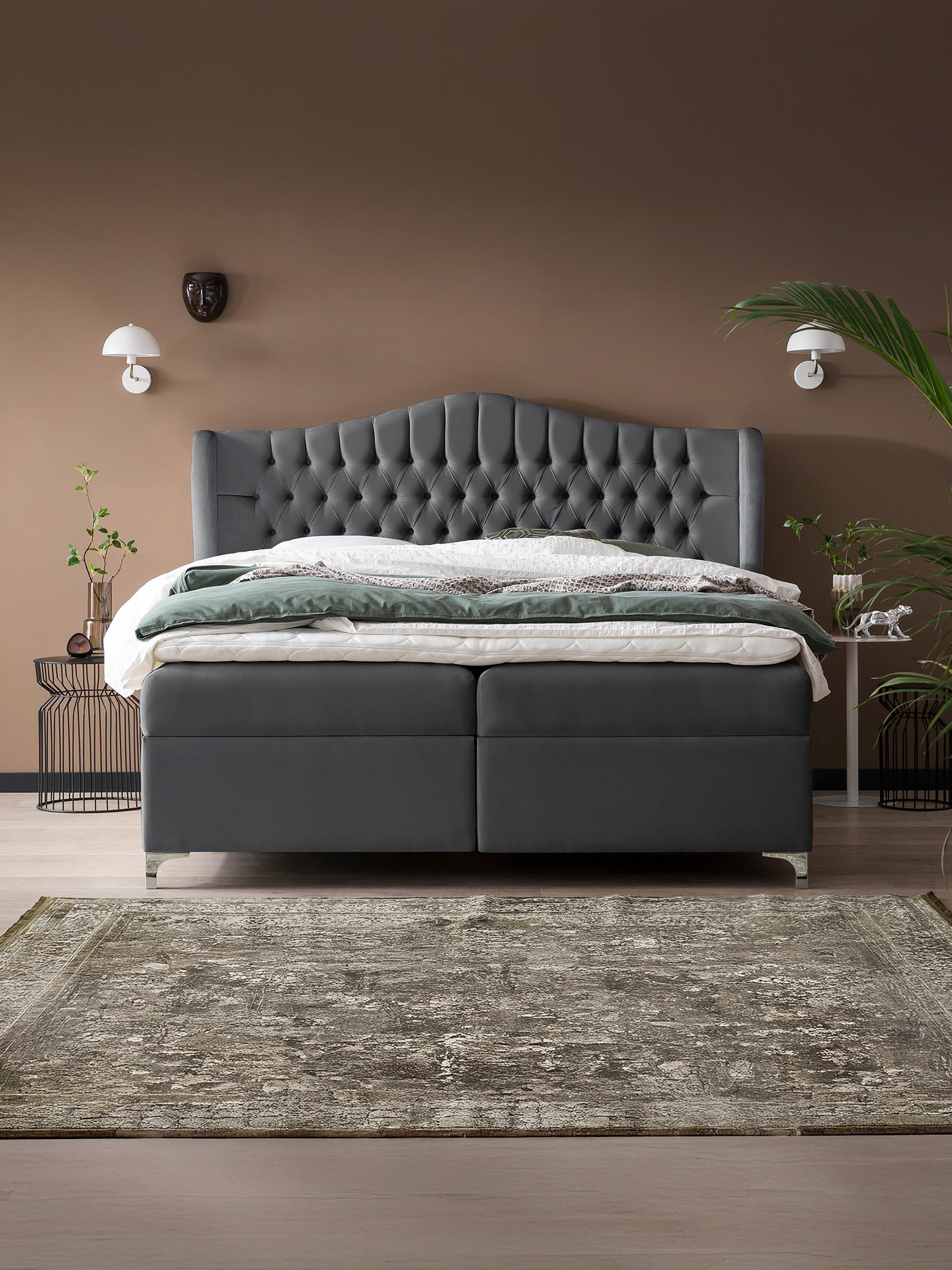 Samt Boxspringbett mit Stauraum Dunkelgrau MAISON