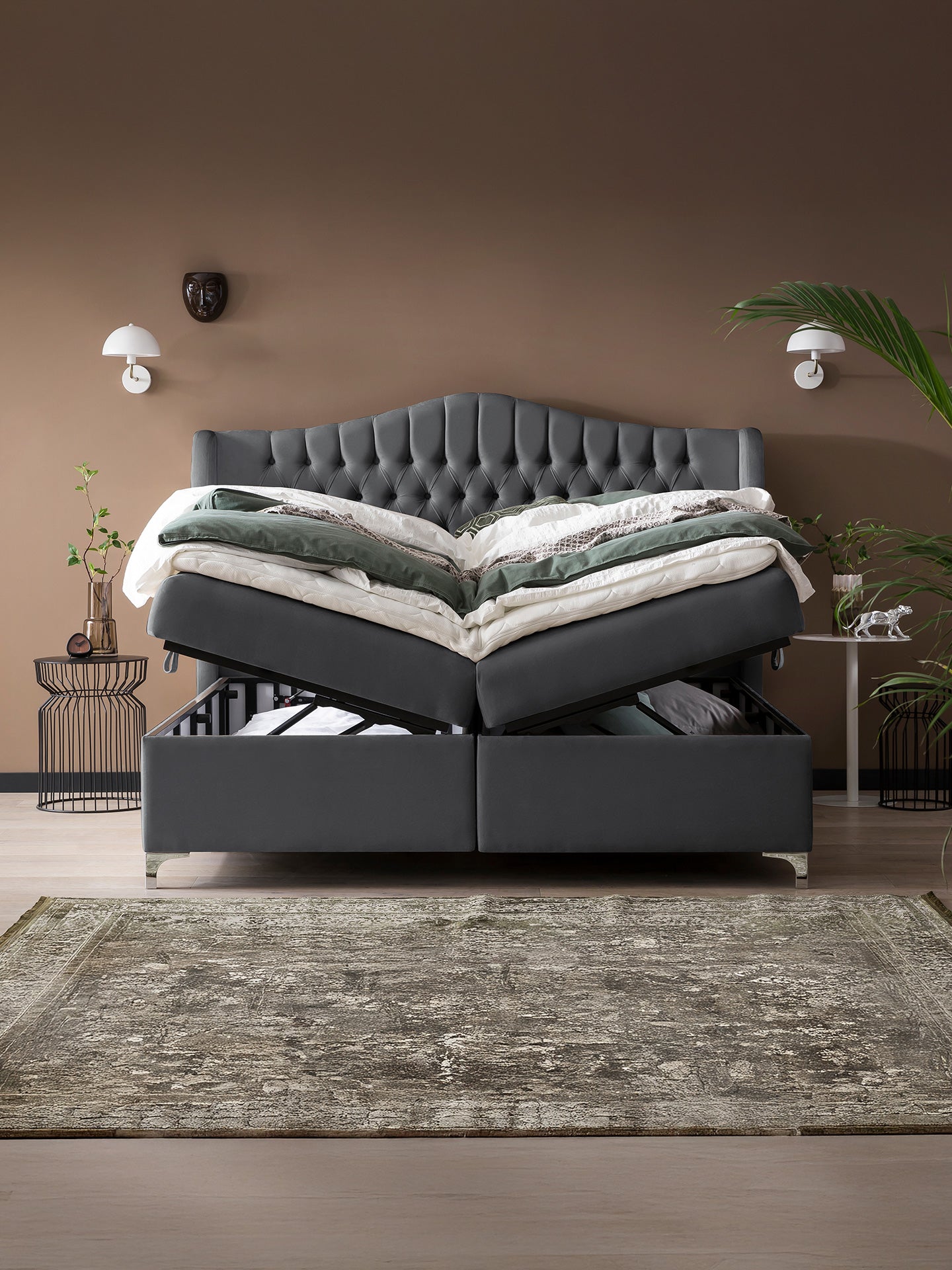 Samt Boxspringbett mit Stauraum Dunkelgrau MAISON