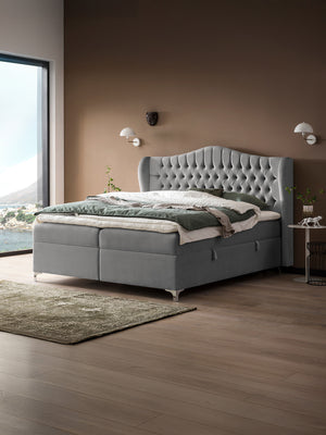 Samt Boxspringbett mit Stauraum Grau MAISON