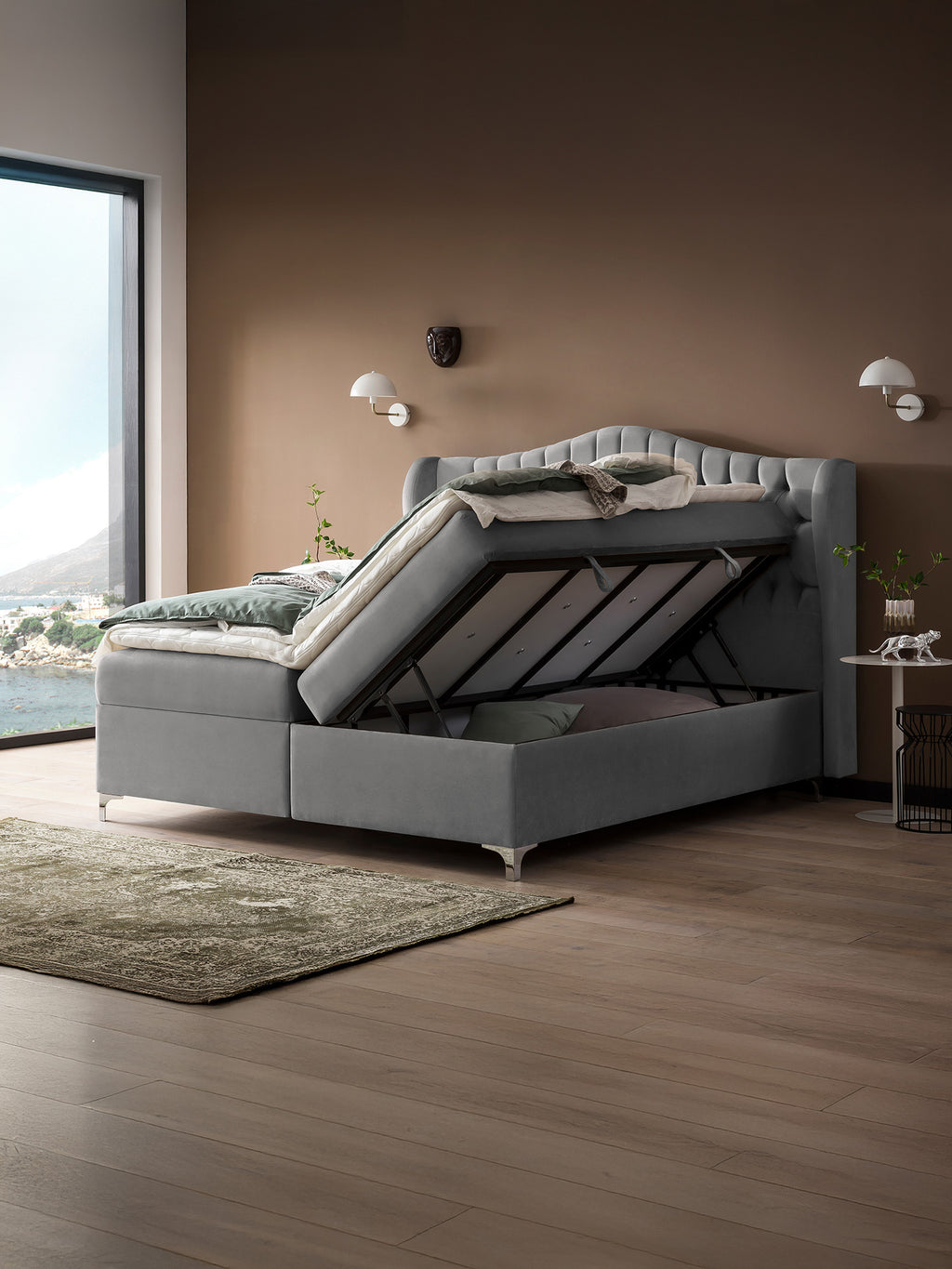 Samt Boxspringbett mit Stauraum Grau MAISON