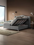 Samt Boxspringbett mit Stauraum Grau MAISON