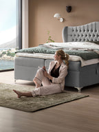Samt Boxspringbett mit Stauraum Grau MAISON