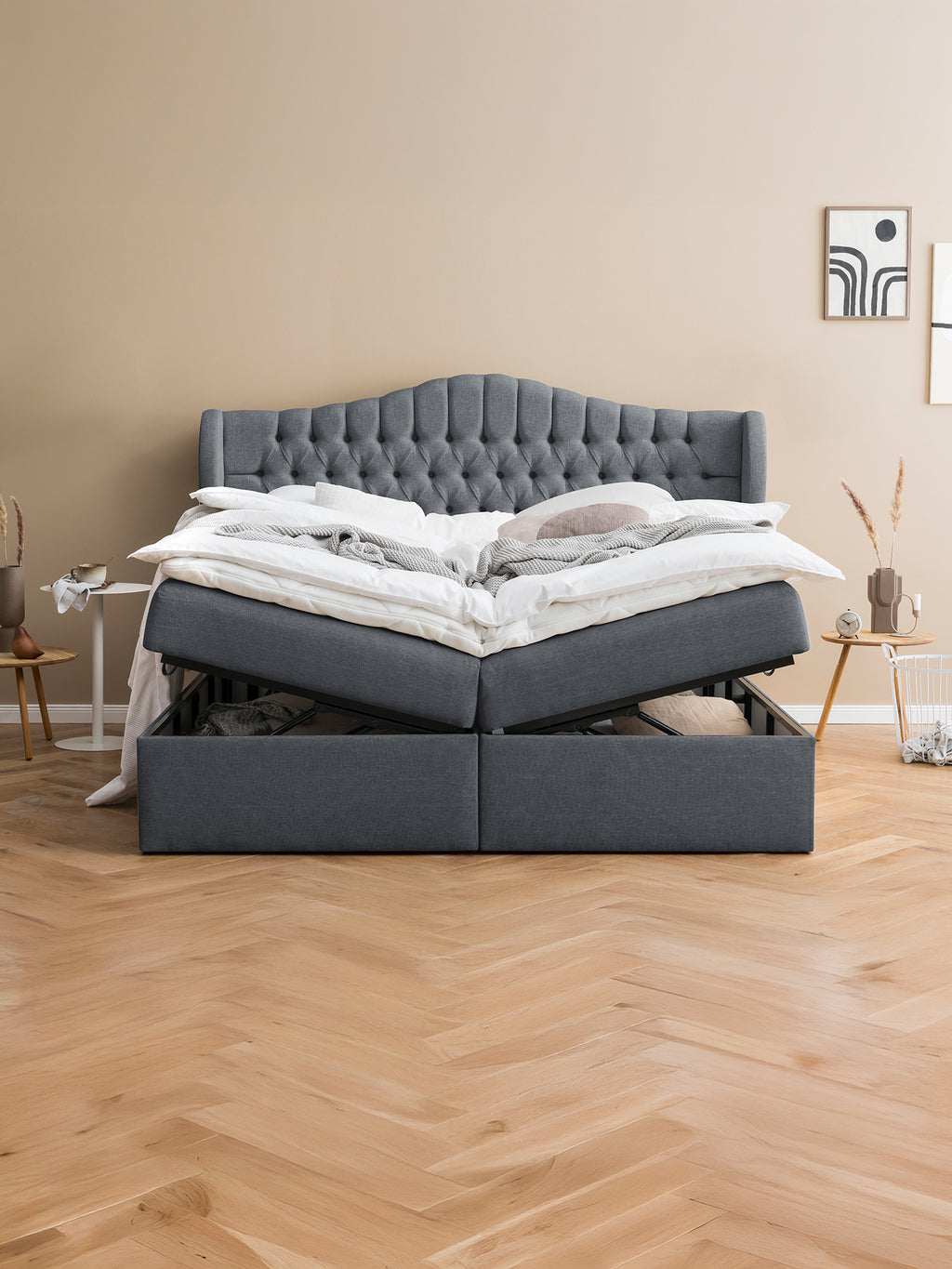Webstoff Boxspringbett mit Stauraum Anthrazit MAISON