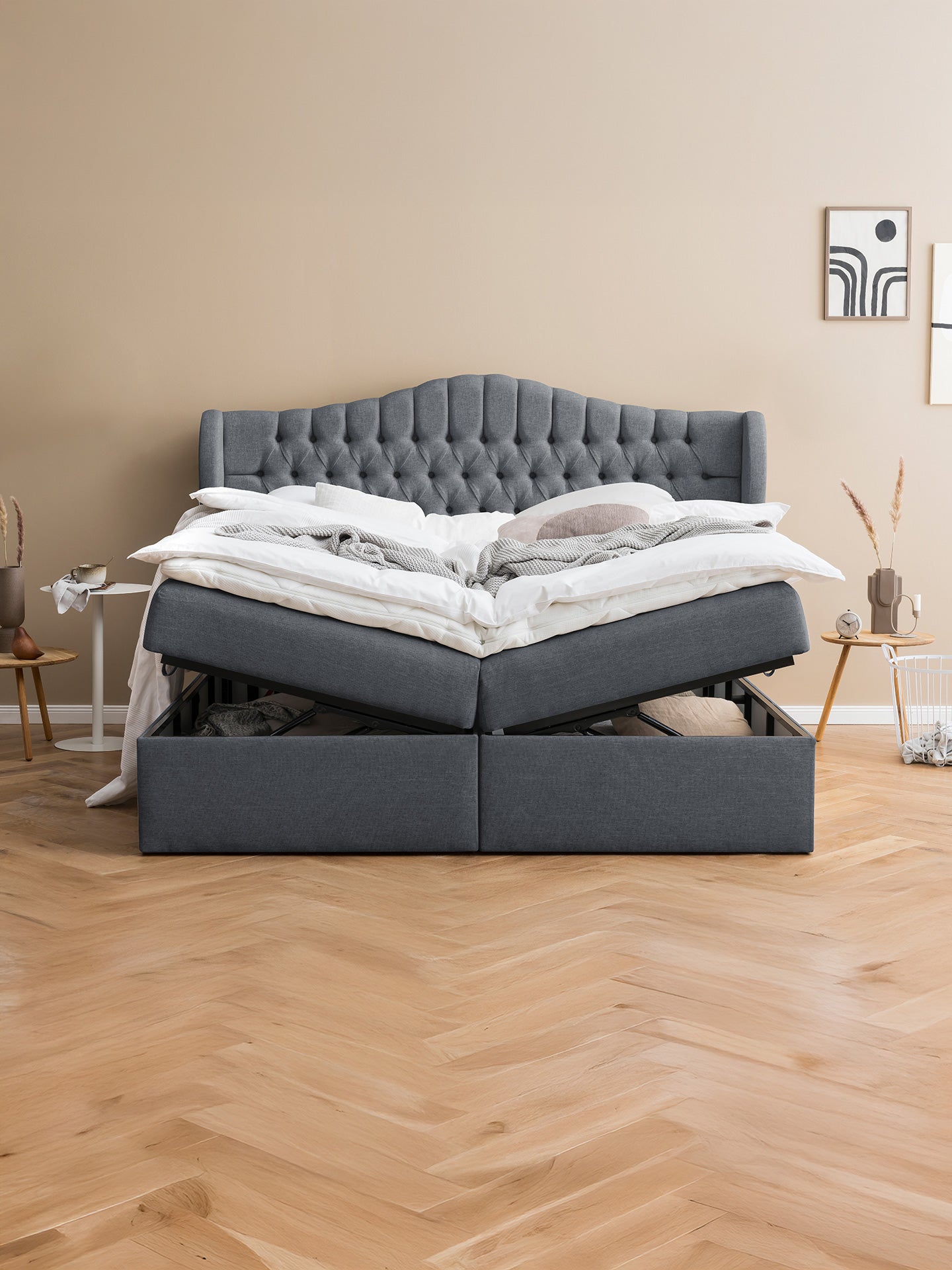 Webstoff Boxspringbett mit Stauraum Anthrazit MAISON