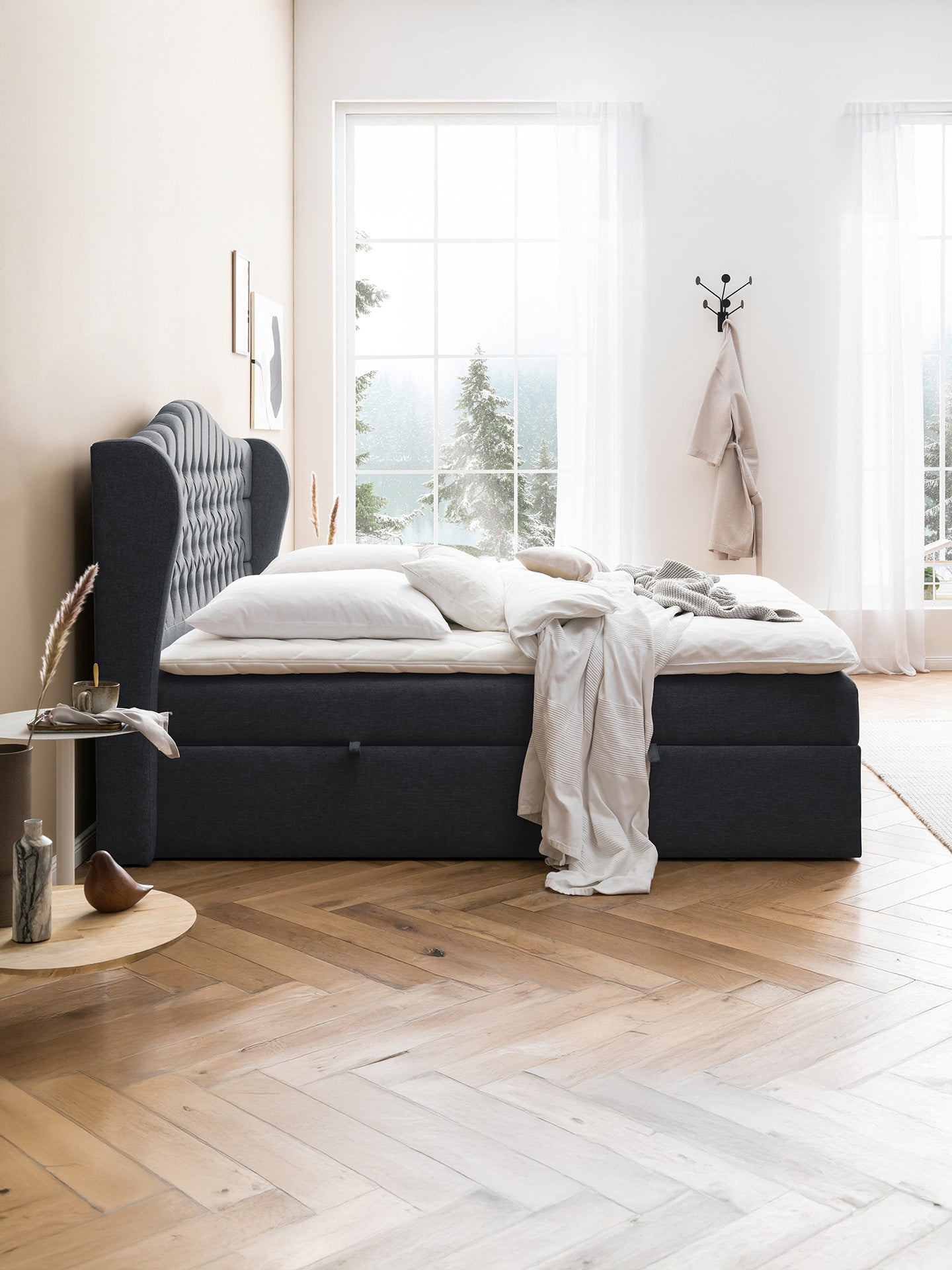 Webstoff Boxspringbett mit Stauraum Anthrazit MAISON