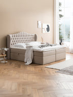 Webstoff Boxspringbett mit Stauraum Beige MAISON