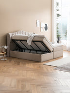 Webstoff Boxspringbett mit Stauraum Beige MAISON
