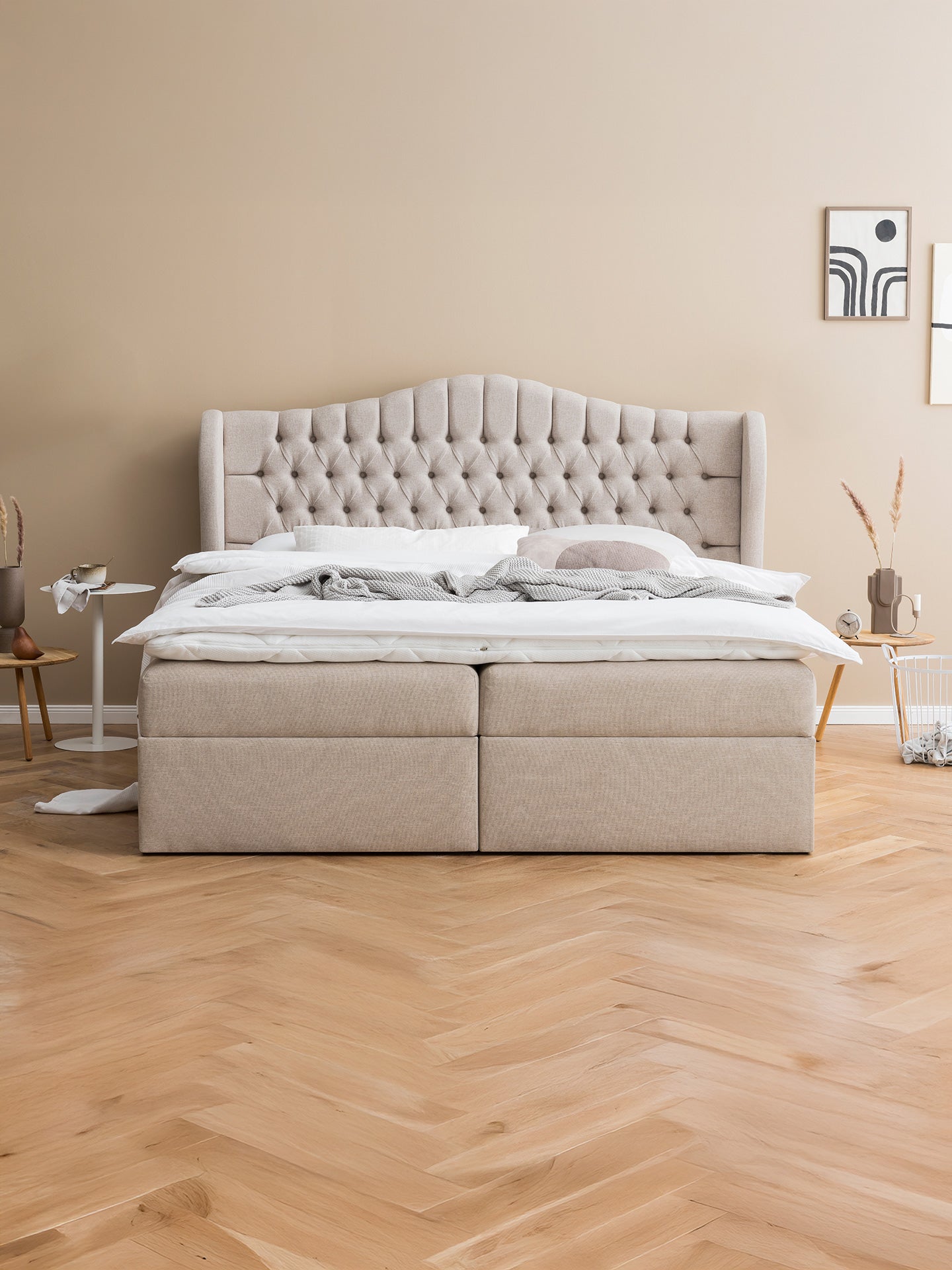 Webstoff Boxspringbett mit Stauraum Beige MAISON