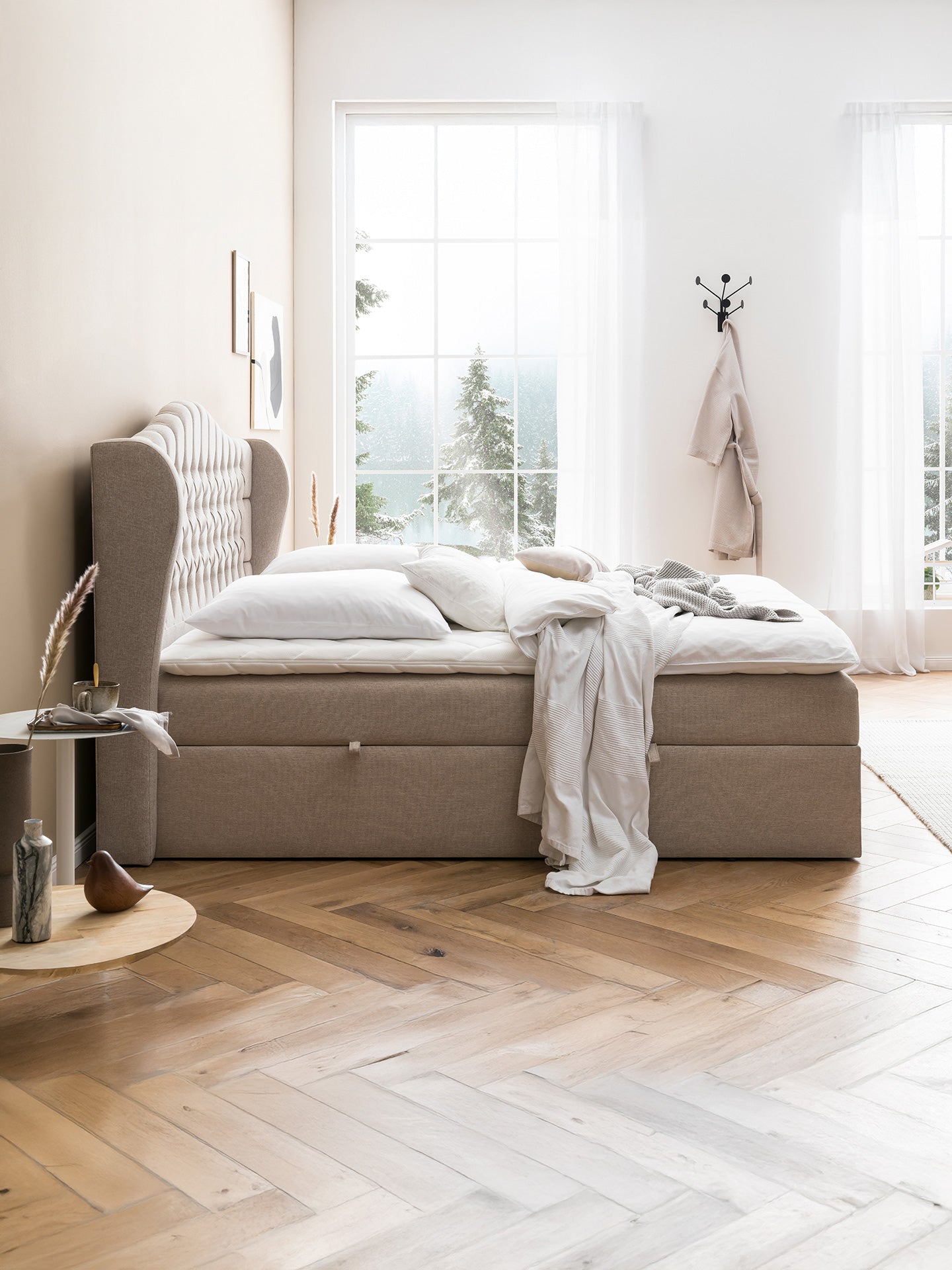Webstoff Boxspringbett mit Stauraum Beige MAISON