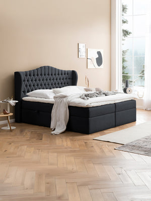 Webstoff Boxspringbett mit Stauraum Schwarz MAISON