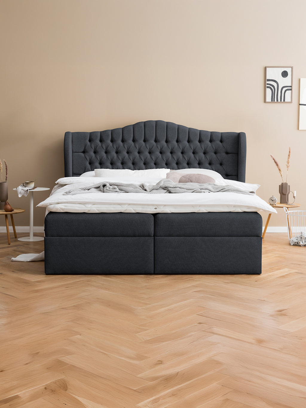 Webstoff Boxspringbett mit Stauraum Schwarz MAISON