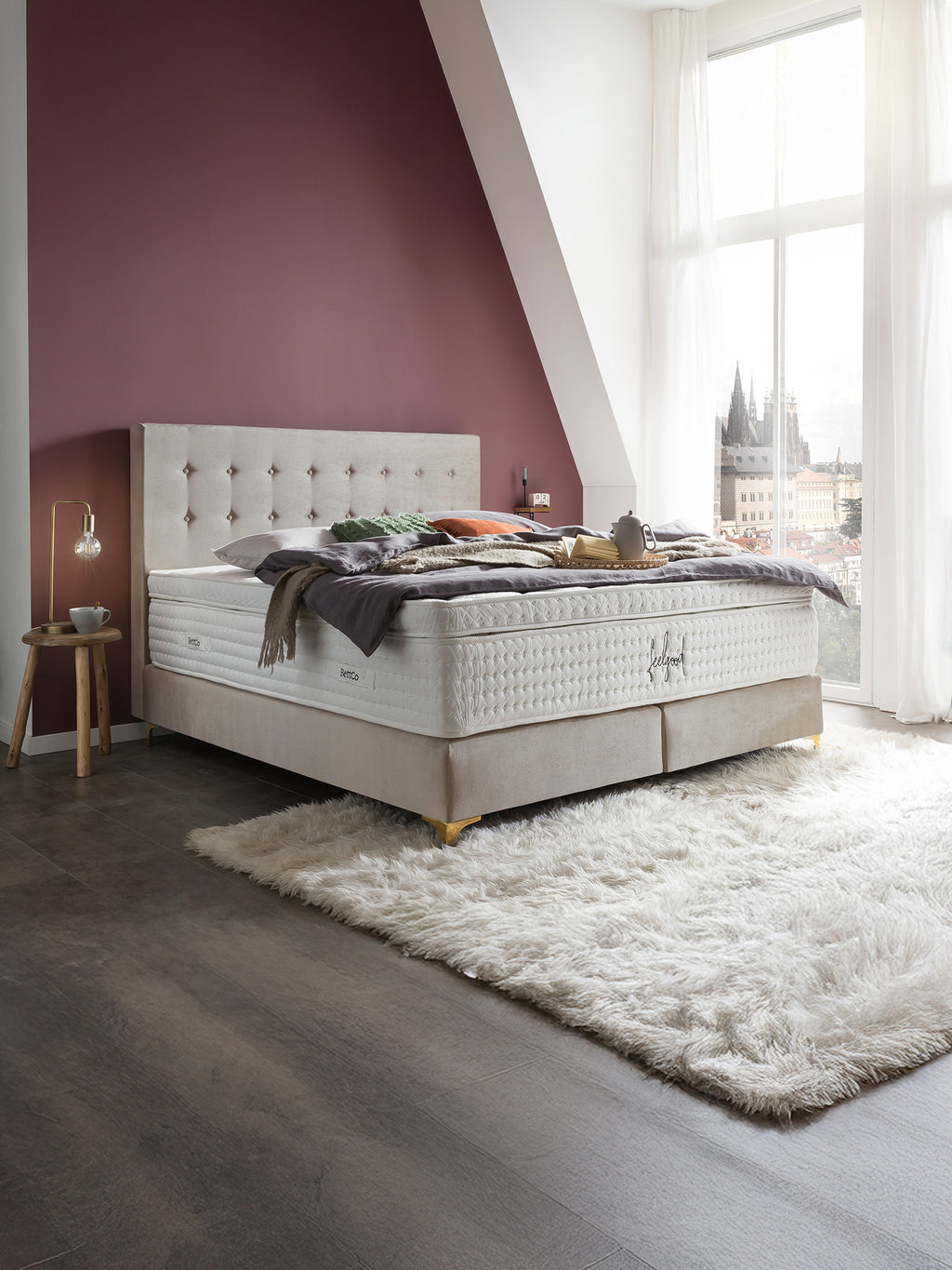 Samt Boxspringbett Beige MILANO