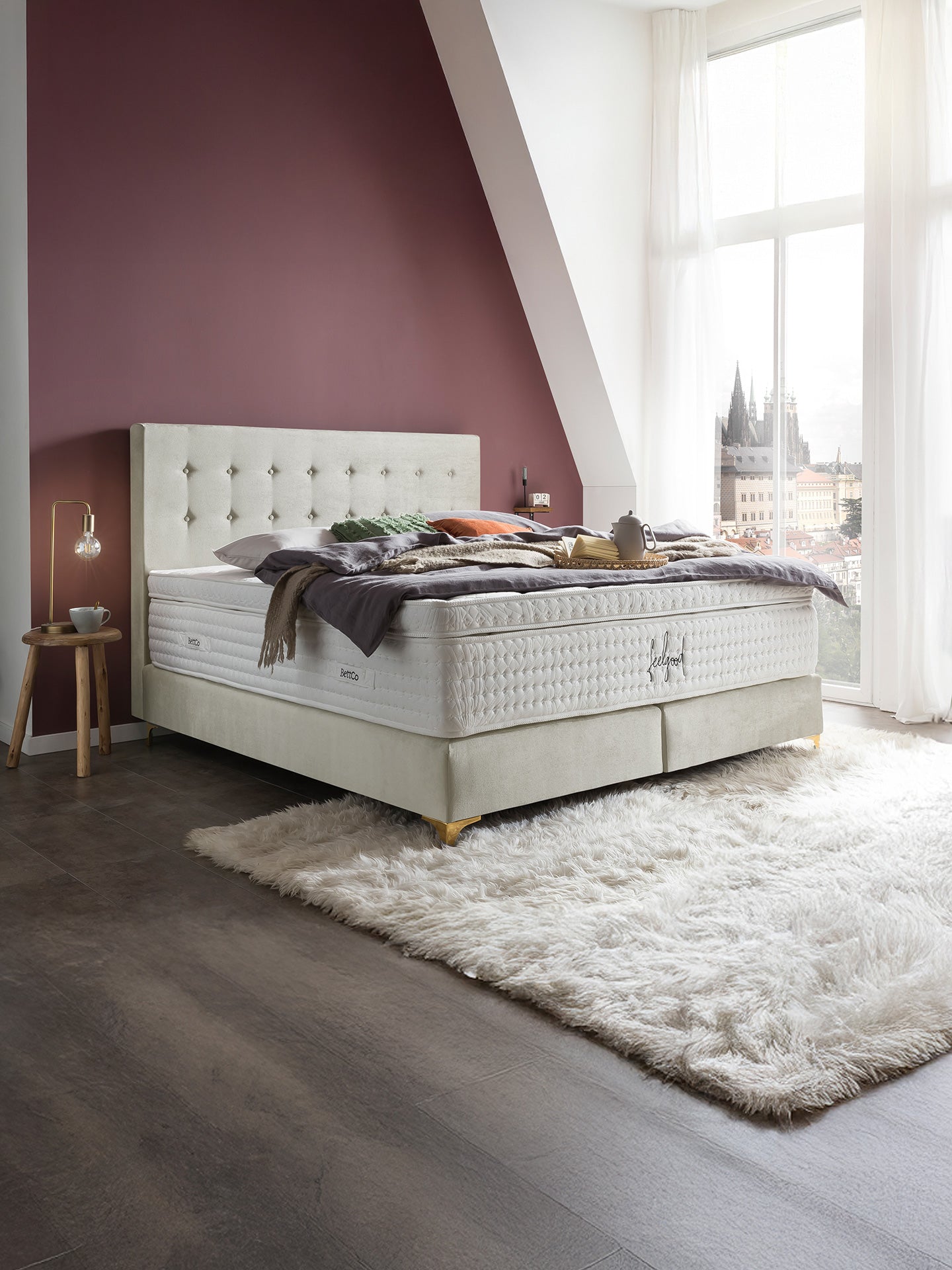 Samt Boxspringbett Creme MILANO