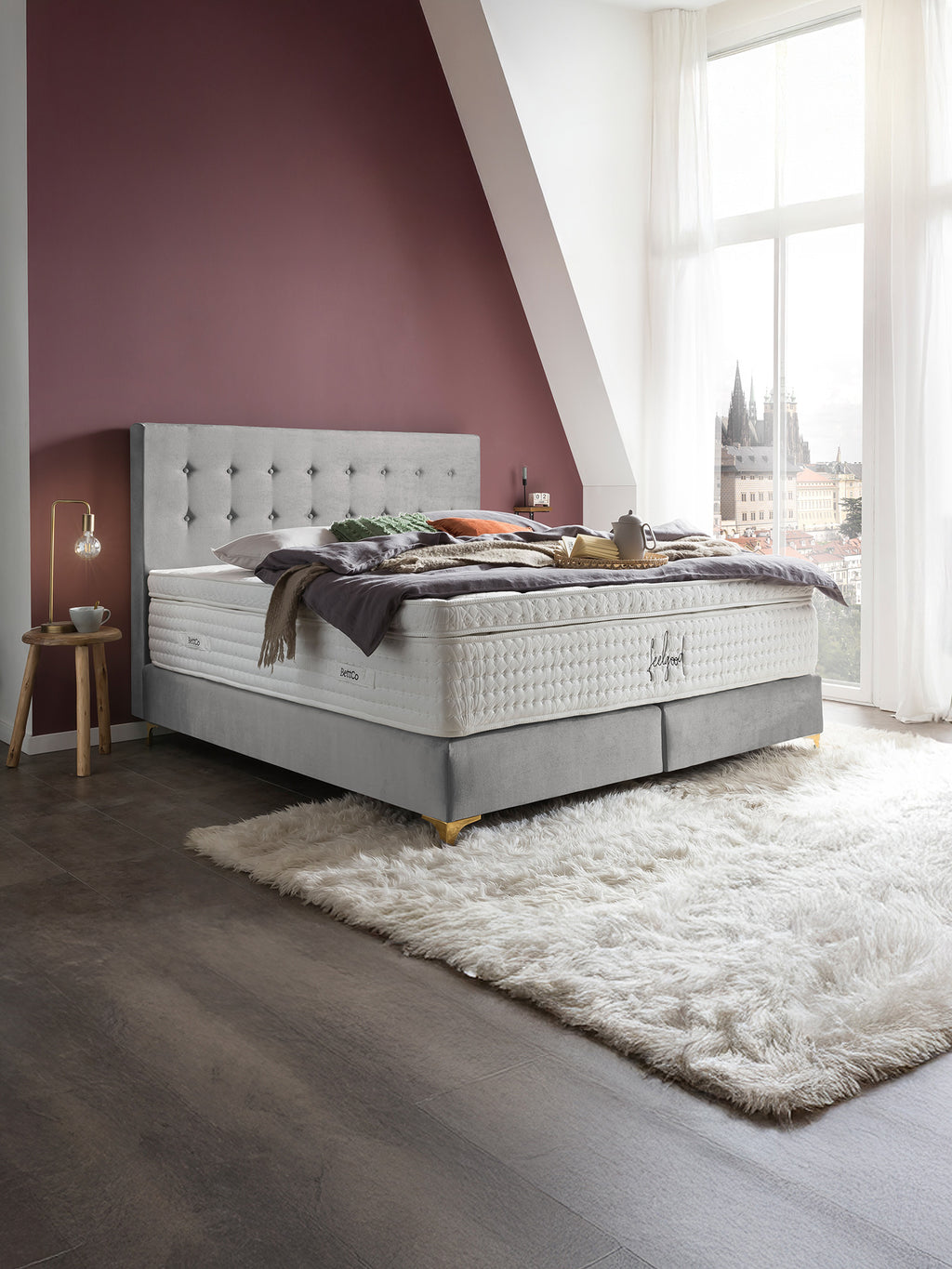 Samt Boxspringbett Grau MILANO
