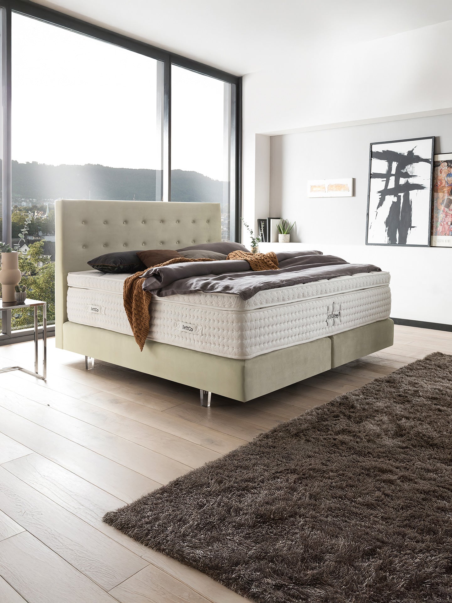 Velours Boxspringbett Creme MILANO